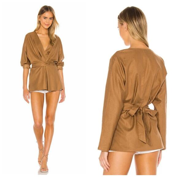 Revolve L’Academie The Jacqie Top Size Medium Tiramisu Brown Wrap Front - Picture 1 of 13